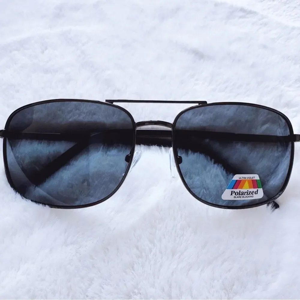Troy Black w/ Black Rims Rectangular Polarized Sunglasses - Picture 1 of 14